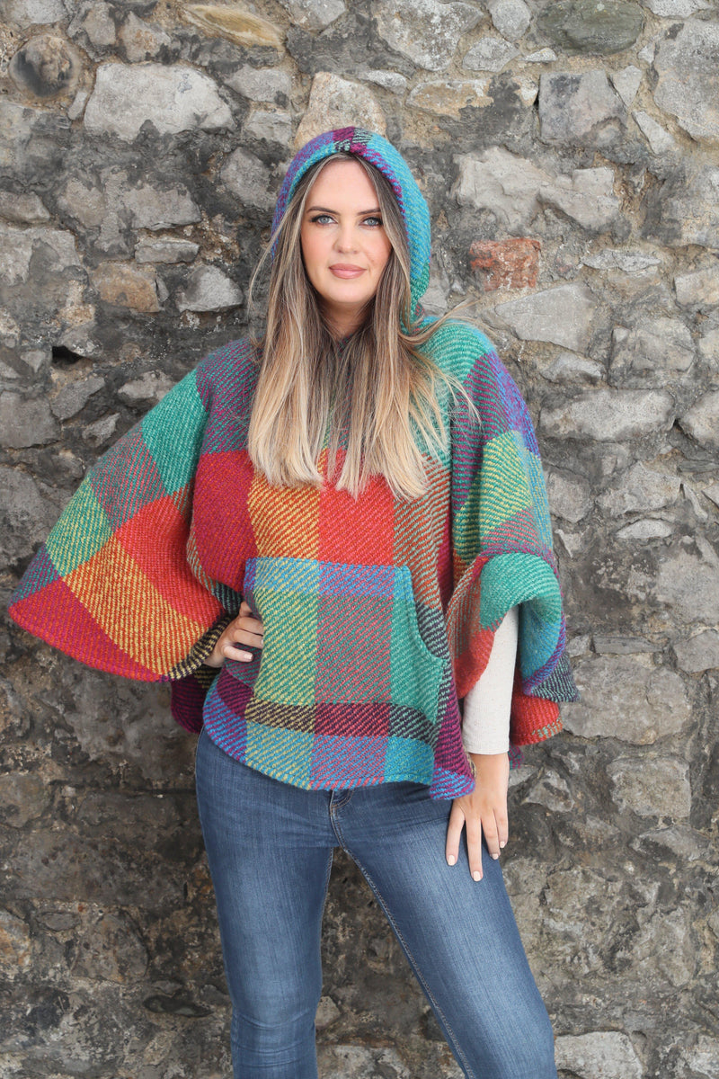 Hoodie Poncho Kildare Multi Light Green