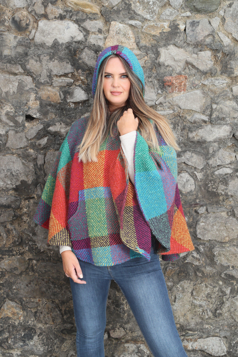 Hoodie Poncho Kildare Multi Light Green